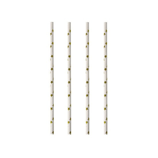 100x Duurzame papieren rietjes met sterren wit/goud 20 cm -