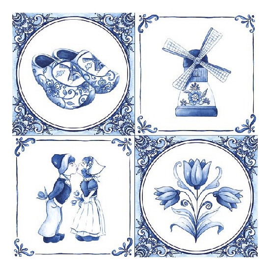 Delfts blauw thema servetten - 60x stuks -33 x 33 cm - Holland -