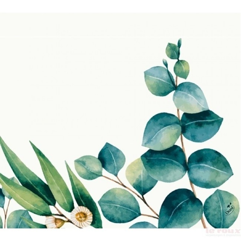 Design servetten Eucalyptus - 20x - wit/groen - 33 x 33 cm -