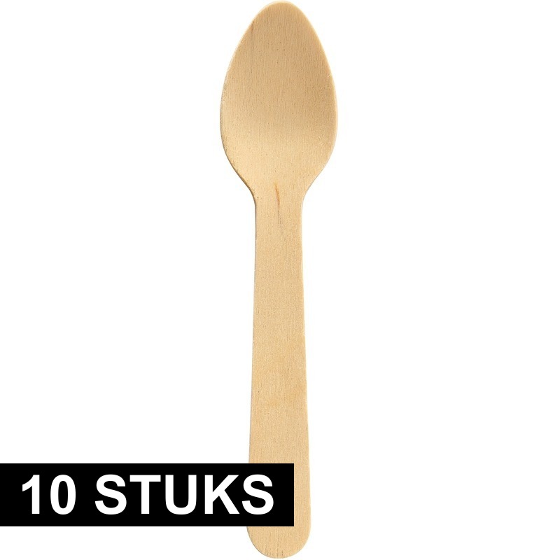 10x Houten wegwerp dessertlepels bestek 16 cm kinderfeestje -