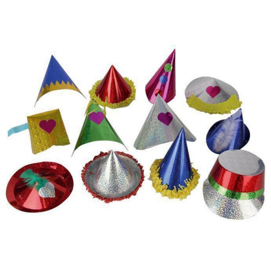 Papieren/kartonnen glitter feesthoedje voor kinderen - 10x - Verjaardag hoedjes -