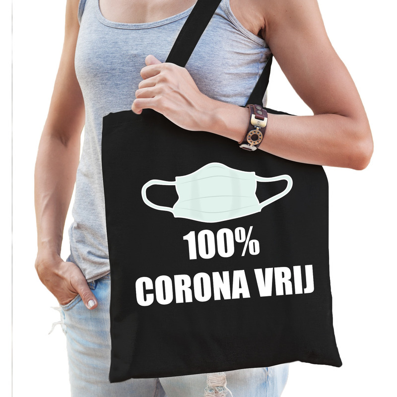 100 Procent corona vrij katoenen tas zwart voor dames -