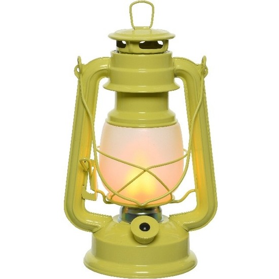 Gele LED licht stormlantaarn 24 cm met vlam effect -