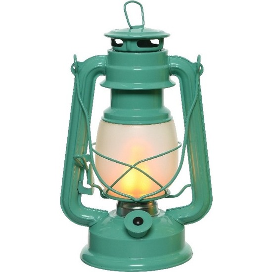 Turquoise blauwe LED licht stormlantaarn 24 cm met vlam effect -