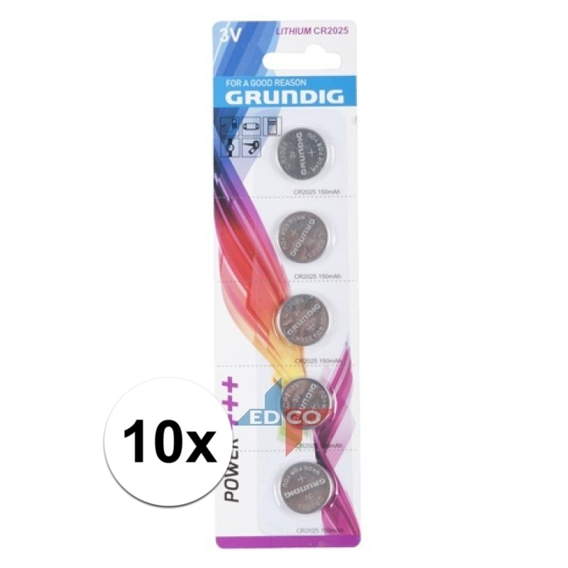 Grundig Knoopcel batterijen CR2025 - 3V - Lithium - 10x stuks - knoopcelbatterijen/ knoopbatterijen -