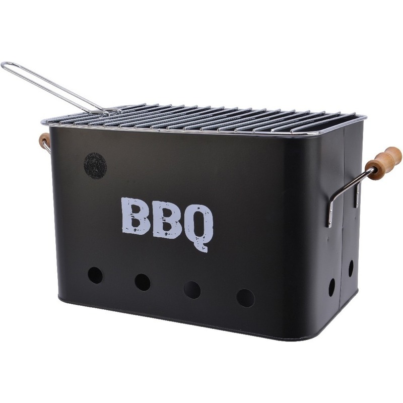 Zwarte houtskool barbecue/bbq emmer 33 x 21 cm rechthoekig -