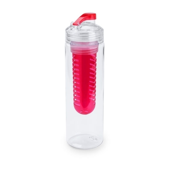 Drinkfles/waterfles - met fruitfilter - rood - 700 ml - bidon - fruit infuser -