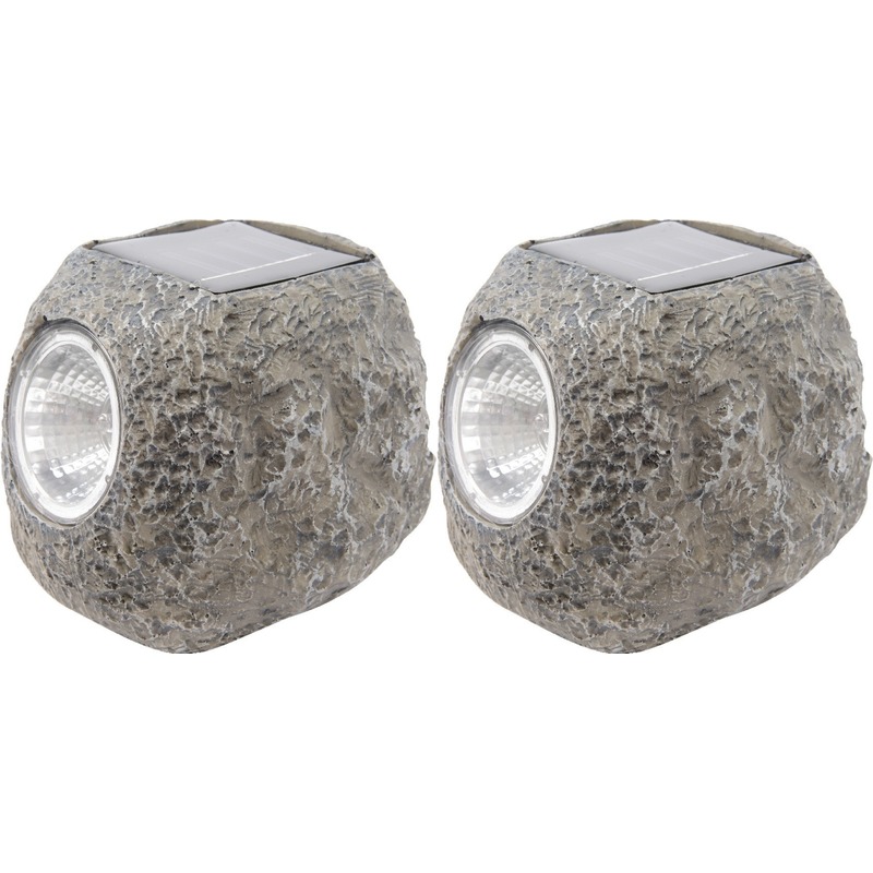 Buiten spot solar verlichting - 2x - steen - LED - 10 x 12 cm -