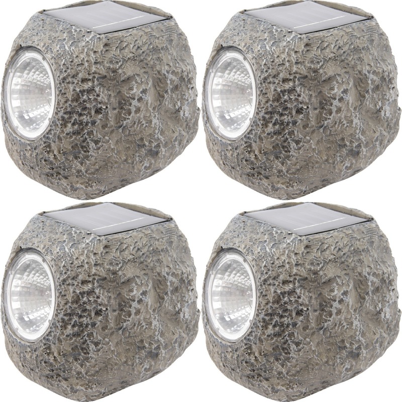 Buiten spot solar verlichting - 4x - steen - LED - 10 x 12 cm -