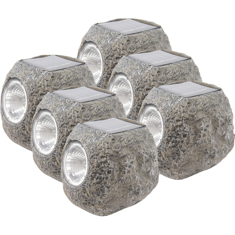 Buiten spot solar verlichting - 6x - steen - LED - 10 x 12 cm -