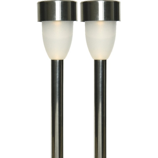 2x Buiten/tuin LED RVS stekers Nova solar verlichting 26 cm -