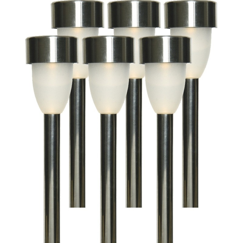 6x Buiten/tuin LED RVS stekers Nova solar verlichting 26 cm -