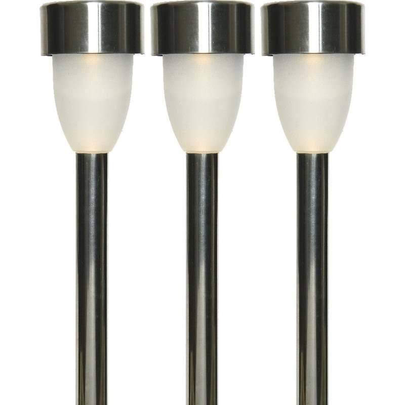3x Buiten/tuin LED RVS stekers Nova solar verlichting 26 cm -