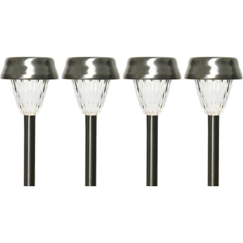 4x Buiten LED RVS lantaarn stekers solar verlichting 24 cm -