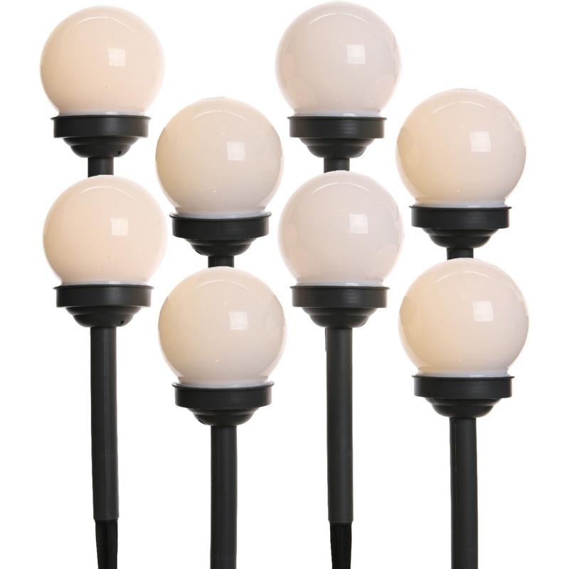 Solar prikspots - set 8x - bollen verlichting - H27 cm - warm wit -
