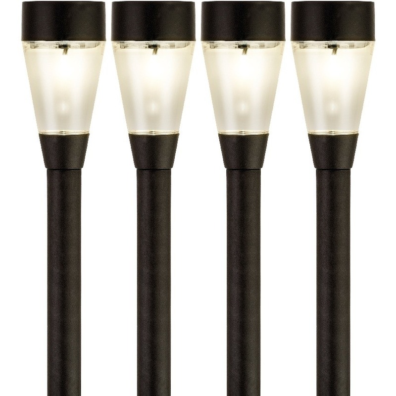 4x Buiten/tuin LED zwarte stekers Jive solar verlichting 32 cm -