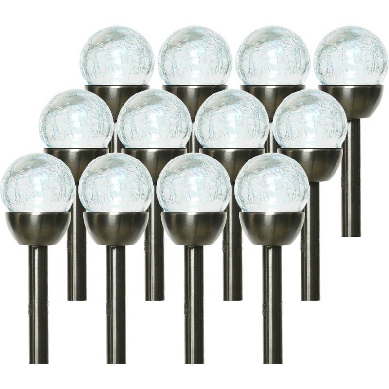 12x Buiten LED RVS bollen stekers Navi solar verlichting 24 cm colour changing -