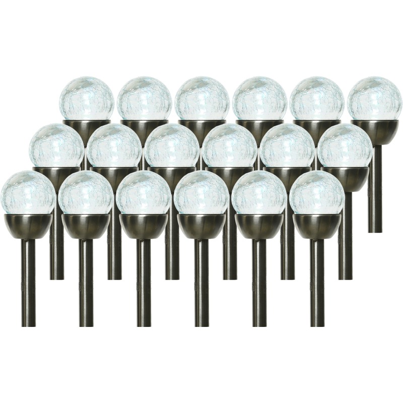 18x Buiten LED RVS bollen stekers Navi solar verlichting 24 cm colour changing -