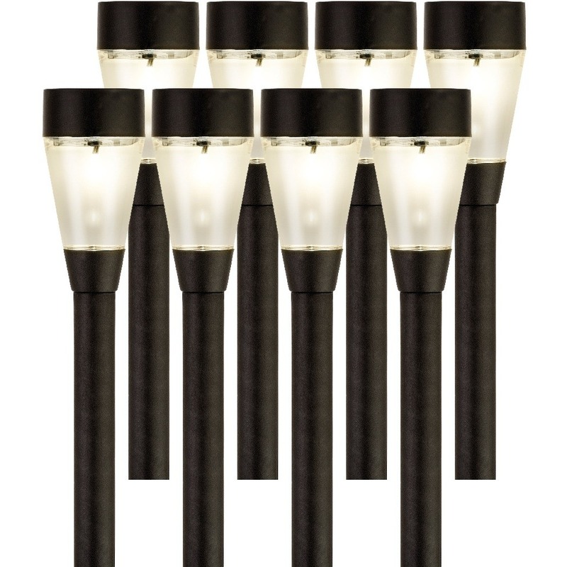 8x Buiten/tuin LED zwarte stekers Jive solar verlichting 32 cm -