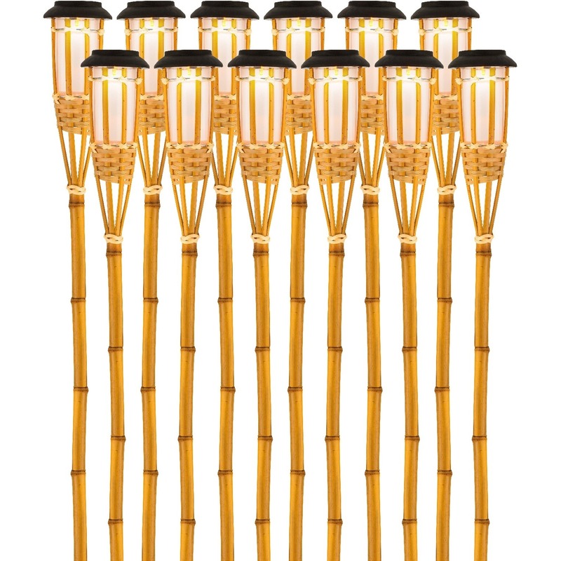 Tuinfakkel met solar verlichting - 12x - Bodi - 54 cm - LED vlam -