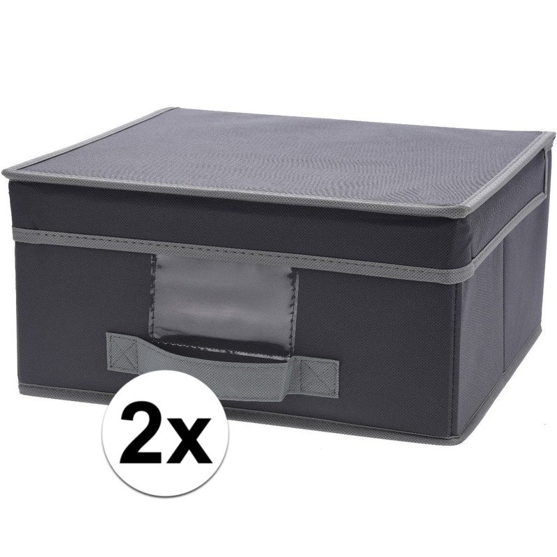 2x Grijze opbergdozen/opbergboxen met vaste deksel 44 cm -
