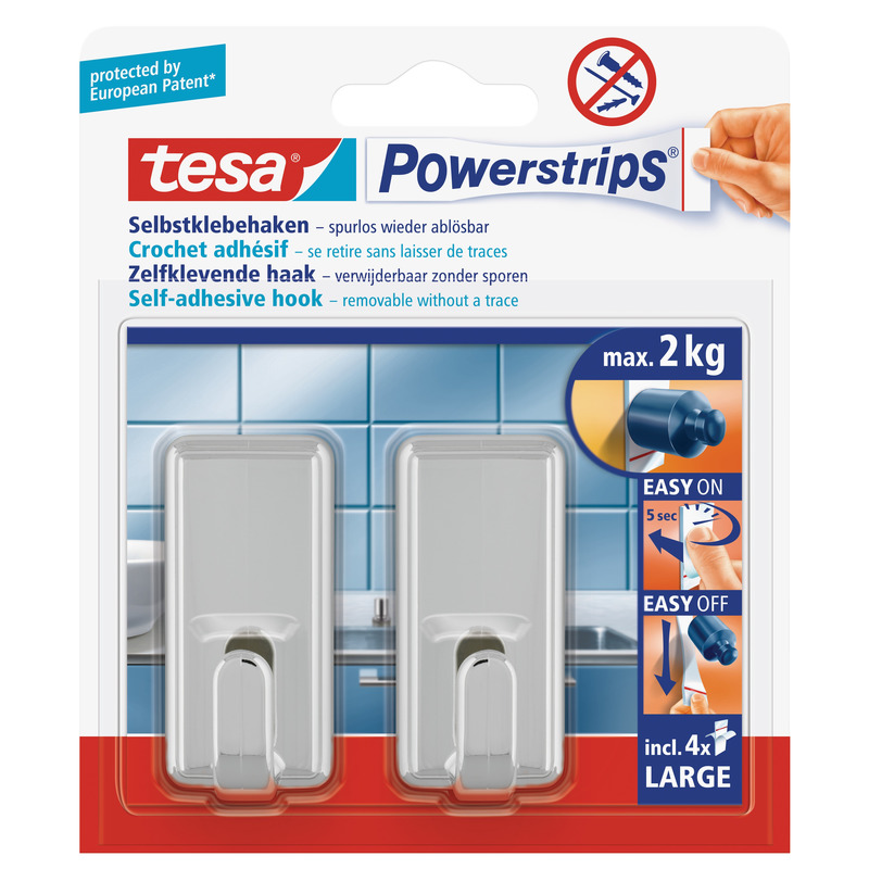 2x Tesa Powerstrips chroom haken large klusbenodigdheden -