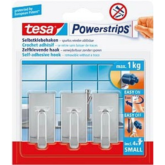 3x Tesa Powerstrips chroom haken small klusbenodigdheden -