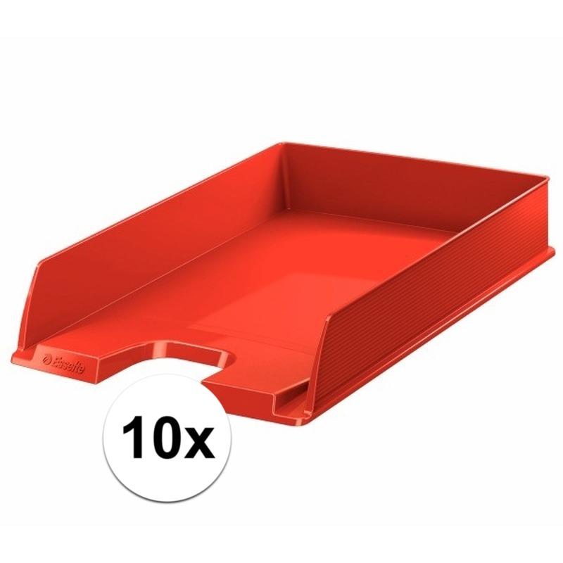 Esselte Brievenbakje/postvakje - 10x - rood - A4 formaat - stapelbaar - bureau oprganizer -