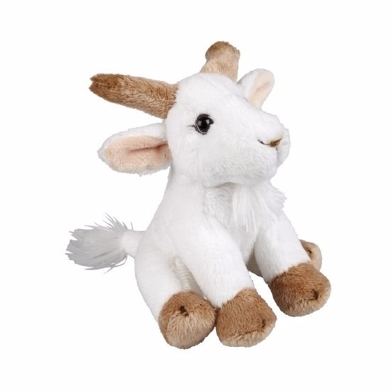 Geitje pluche knuffeldier - boerderij - wit - 15 cm -