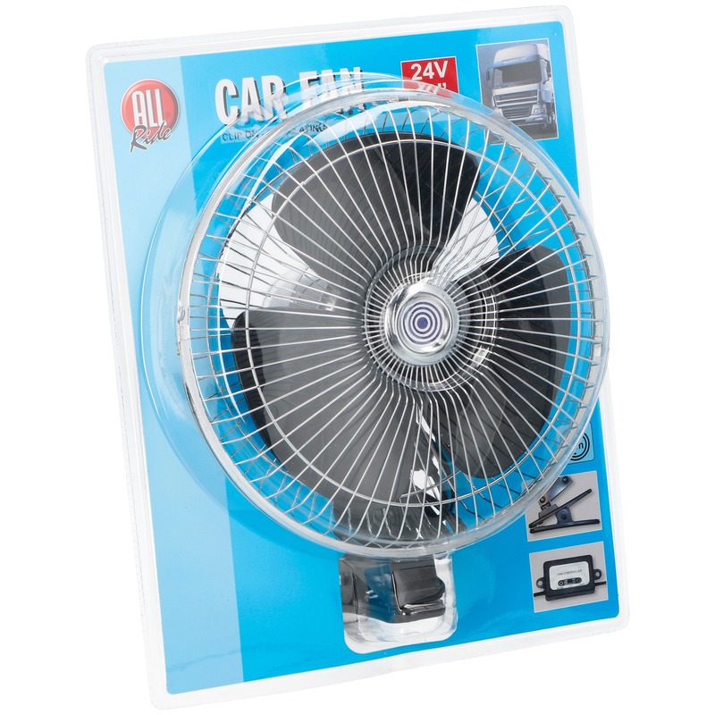 Auto/truck ventilator met dia 25 cm - 24V aansluiting en klem - kabel 200 cm -