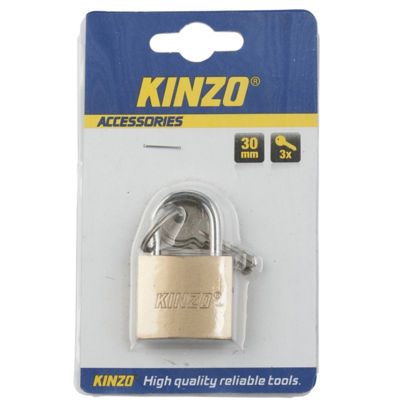 Kinzo Hangslot van metaal - 30 mm - met 3 sleutels - messing -