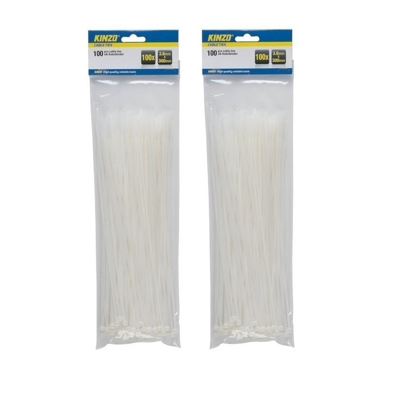Kinzo Kabelbinders - 200x - wit - 3,6 x 300 mm - tie wraps / rips -
