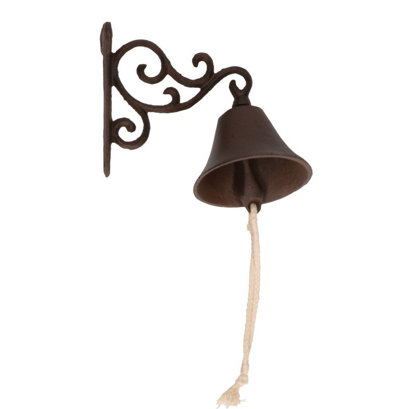 Gietijzeren bel / deurbel - bruin - 16 cm - roestbruine voordeur bel - weerbestendig -