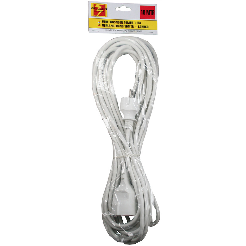 Verlengsnoer/verlengkabel met randaarde 3x1mm2 wit 10 meter -