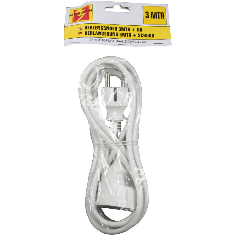 Benson Verlengsnoer - wit - 3 meter - randaarde - tot 2300w - verlengkabels -