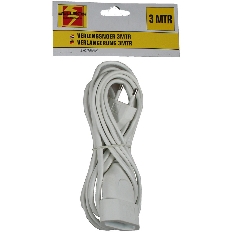 Verlengsnoeren/verlengkabels voor platte stekkers wit 3 meter -
