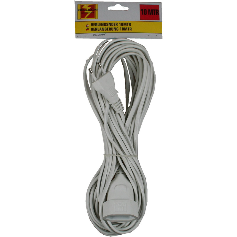 Verlengsnoer/verlengkabel voor platte stekkers wit 10 meter -