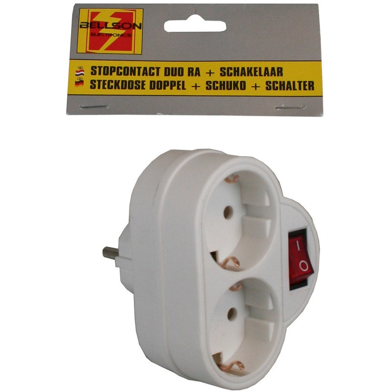 Benson Stopcontact splitter - dubbel wit - met randaarde en schakelaar -