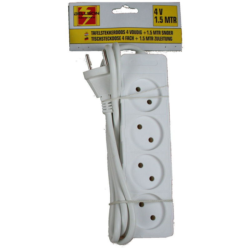 Stekkerdoos 4-voudig wit 1,5 meter -