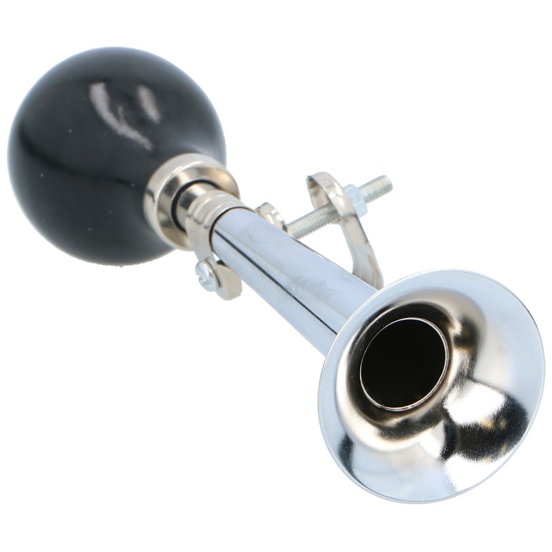 Dunlop fietstoeter met lucht knijp bediening - metaal - 21 cm - zilver - fiets accessoires/toeter -