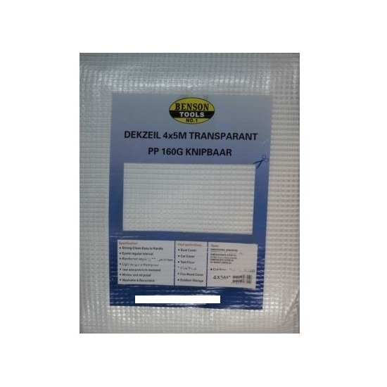 Transparant afdekzeil / dekzeil - 4 x 5 meter - polypropyleen - grondzeil / dekkleed -