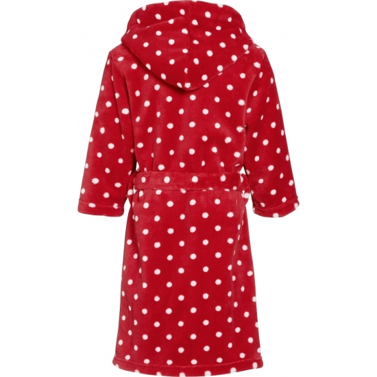 Rode badjas/ochtendjas met witte stippen print voor kinderen. 110/116 (5-6 jr) -