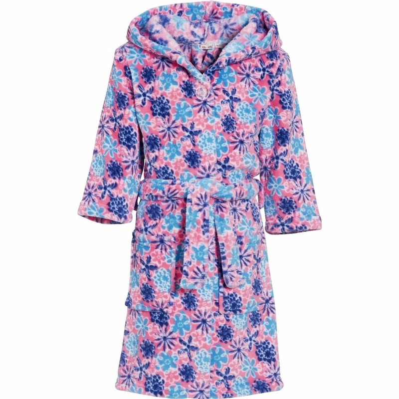 Roze badjas/ochtendjas met bloemen print voor kinderen. 98/104 (4-5 jr) -