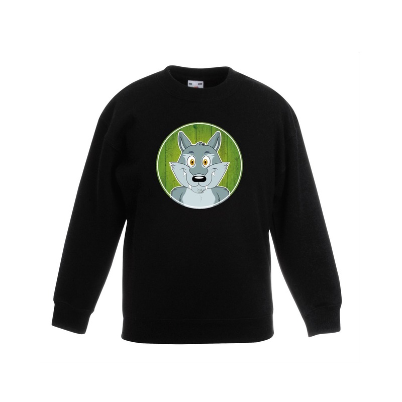 Sweater wolf zwart kinderen 7-8 jaar (122/128) -