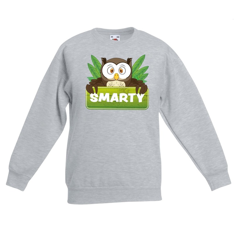 Sweater grijs voor kinderen met Smarty de uil 7-8 jaar (122/128) -