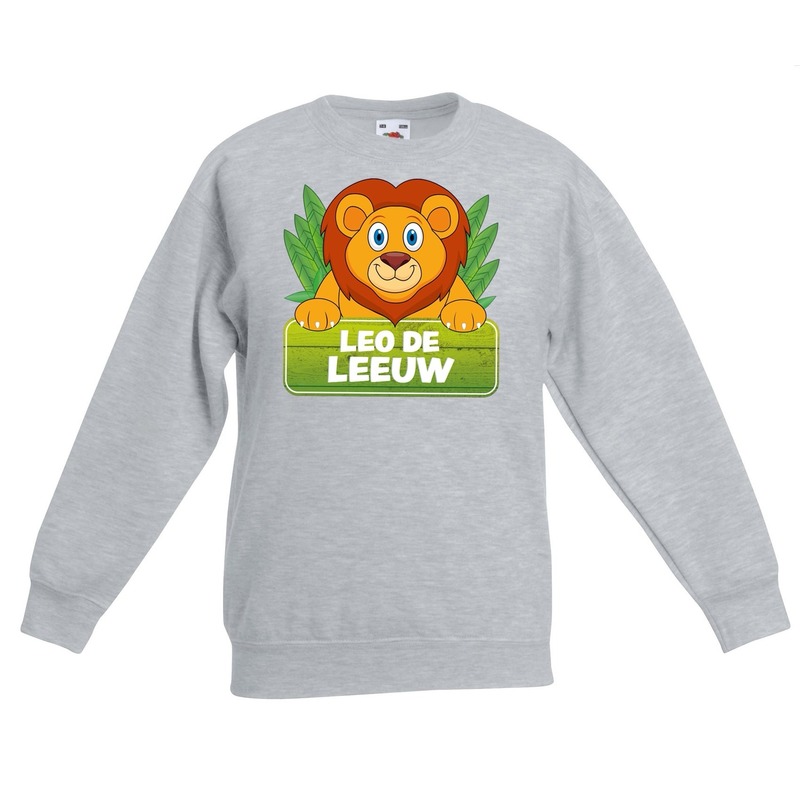 Sweater grijs voor kinderen met Leo de leeuw 5-6 jaar (110/116) -