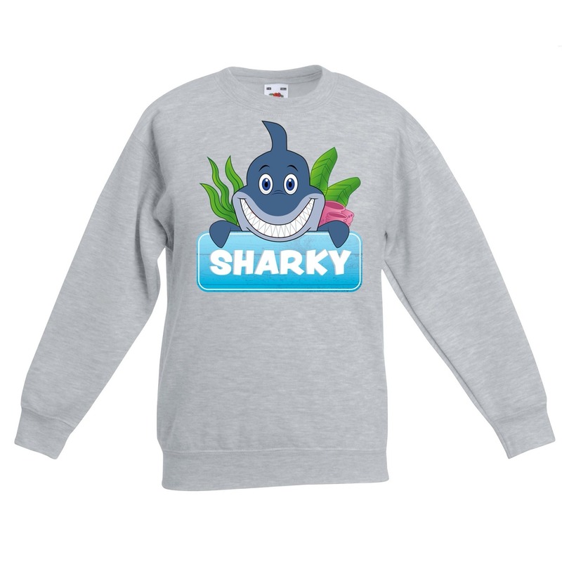Sweater grijs voor kinderen met Sharky de haai 7-8 jaar (122/128) -
