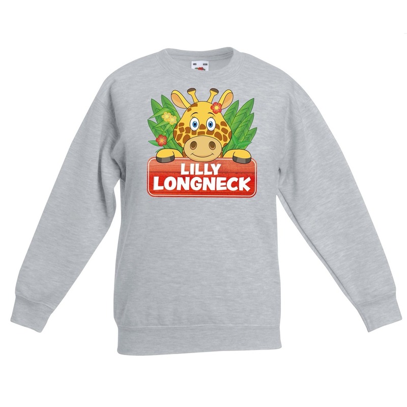 Sweater grijs voor kinderen met Lilly longneck de giraffe 9-11 jaar (134/146) -