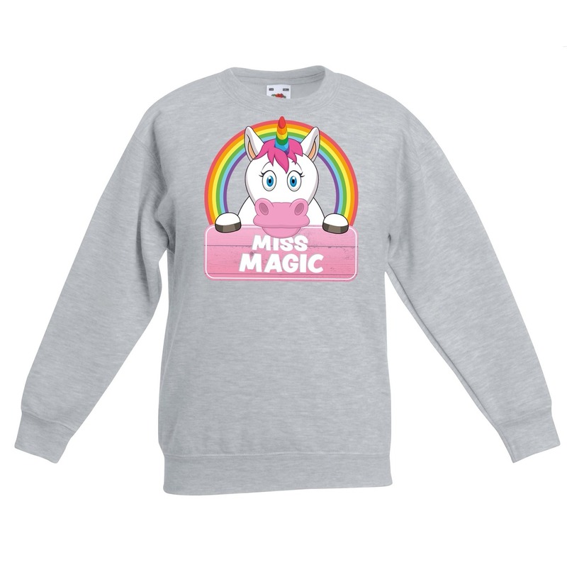 Sweater grijs voor meisjes met Miss Magic de eenhoorn 7-8 jaar (122/128) -