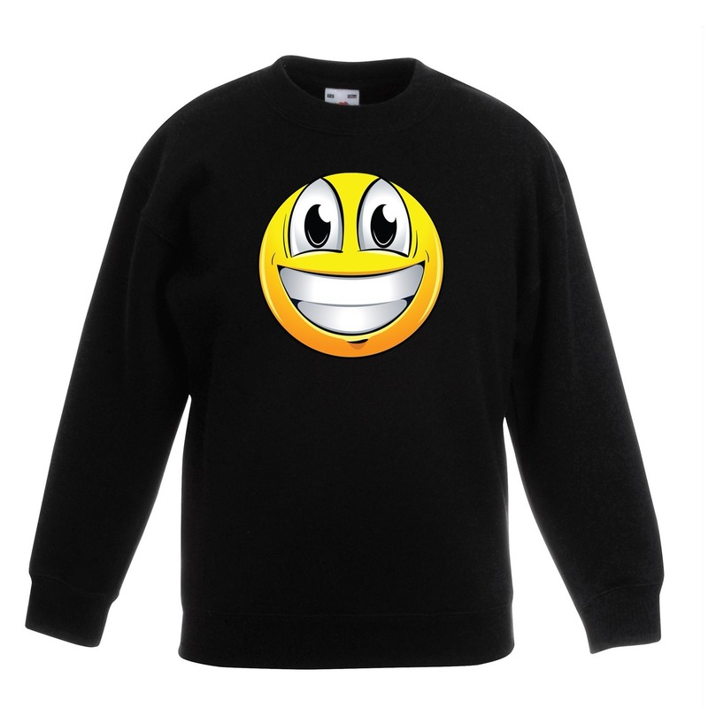 Emoticon sweater super vrolijk zwart kinderen 12-13 jaar (152/164) -